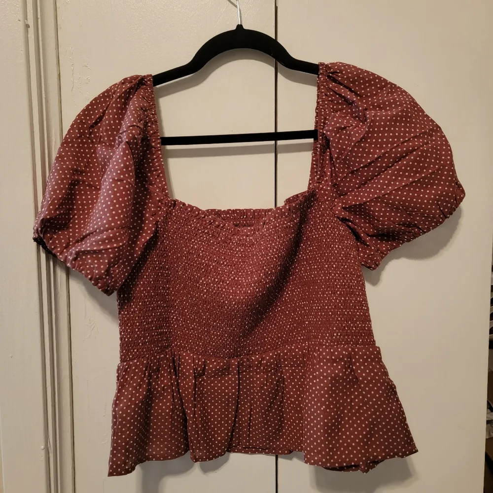 NWT J Crew Squareneck smocked cotton voile top in dot - Picture 4 of 6